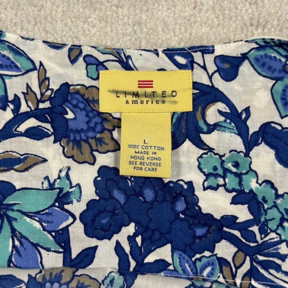 Limited America‎ Tank Top Womens L Blue Floral Cotton Scoop Neck Vintage 90s - Picture 2 of 6